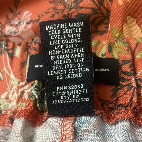 Rewash Super Flare Palazzo Pants Women Size M Orange Floral Elastic Waist Boho - Picture 7 of 8